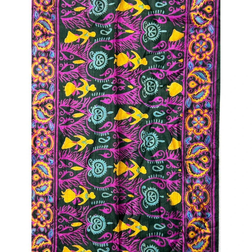 Unbranded Womens Scarf Psychedelic Fish Floral OS Green Magenta Boho Rectangular